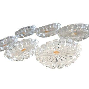 60s 6 Bolemia Czech Clear Cut Glass Ashtrays Trinket Dishes Coasters MCM Barware